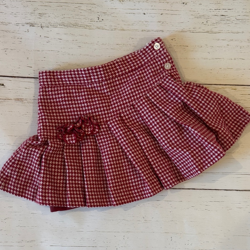 Janie and Jack Red and White Pleated Skirt with Button Detail
